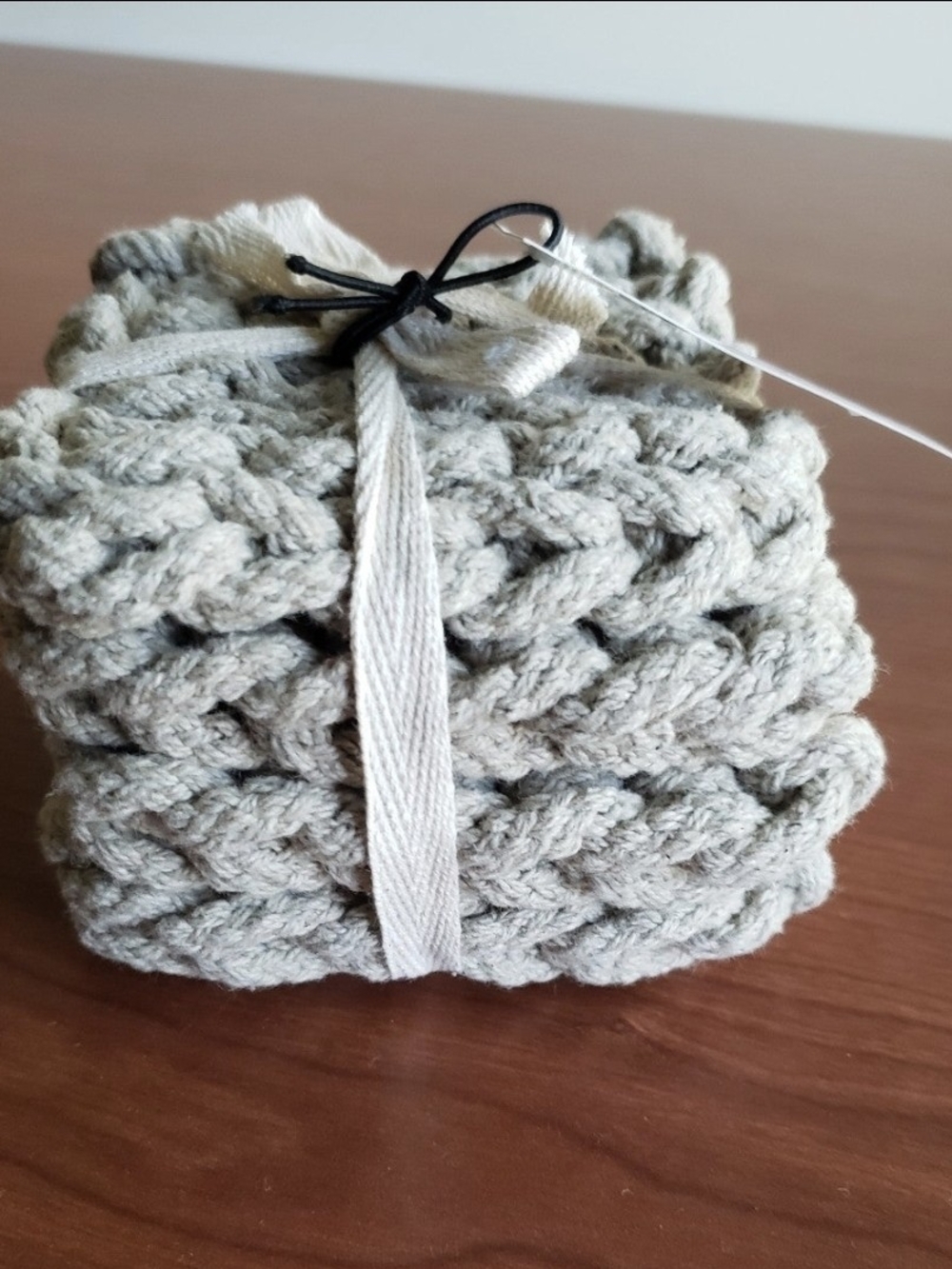 4 grey chunky crocheted coasters. NEW